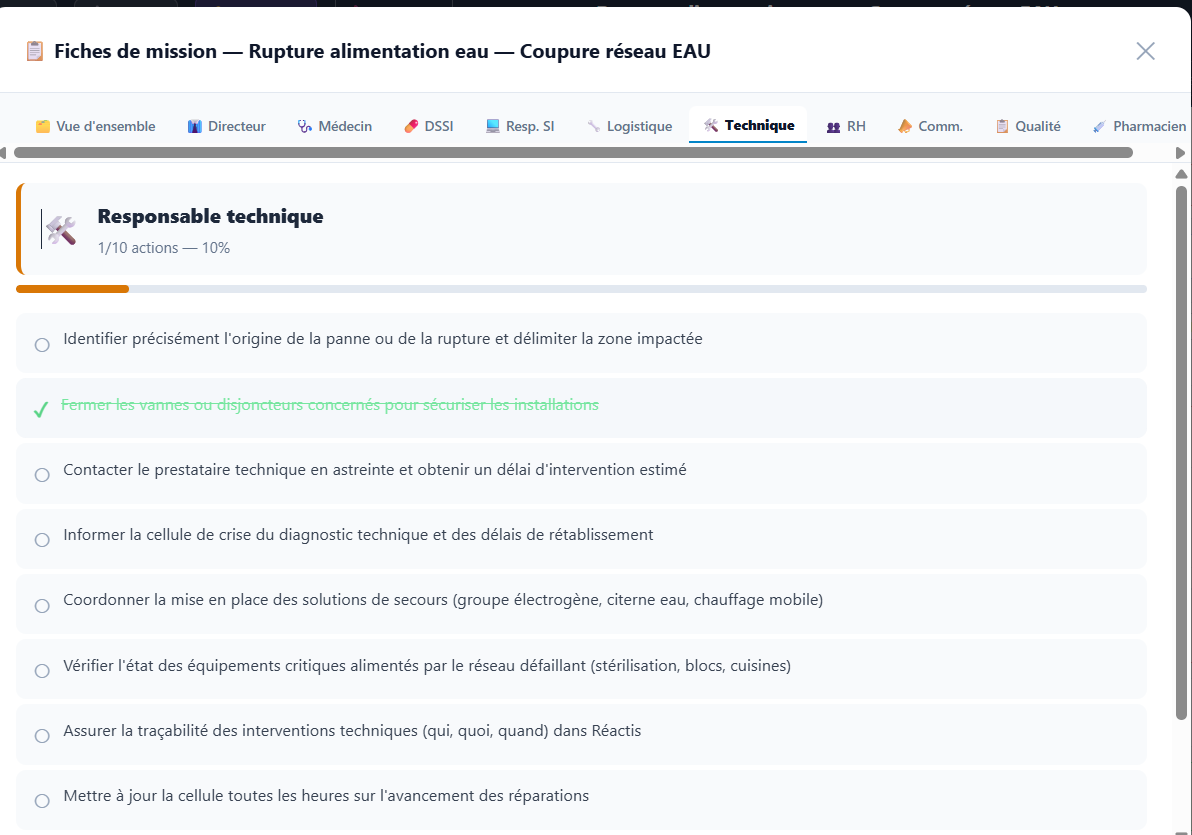 Fiche de mission Réactis par service