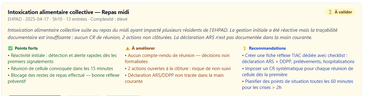 Rapport RETEX Réactis généré automatiquement — points forts, à améliorer, recommandations